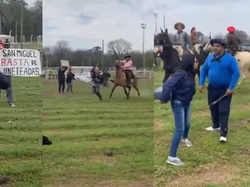 Protesta contra las jineteadas y los jinetas agrediendo a mujeres