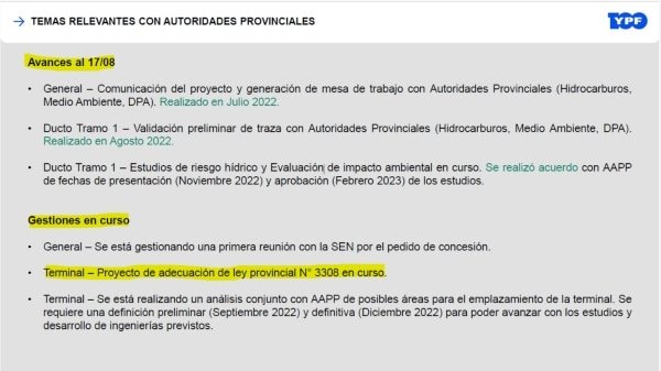 En el documento YPF anuncia que se está gestionando la modificación de la ley.