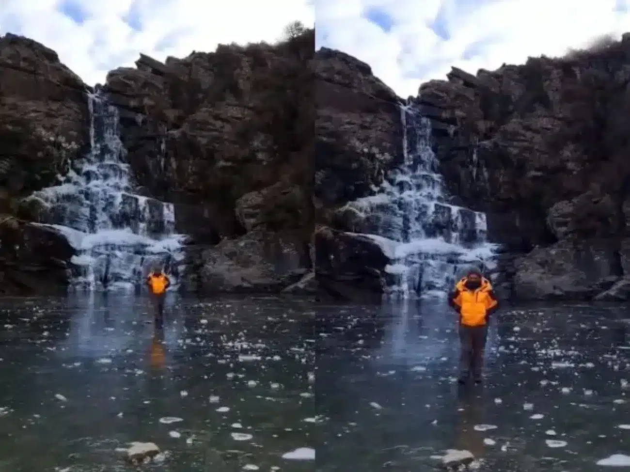 En Córdoba, un guía local registró la cascada del Salto de Tigre congelada.