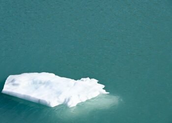 Bloque de hielo desprendiéndose de un glaciar en la Antártida, región afectada por contaminación por mercurio.