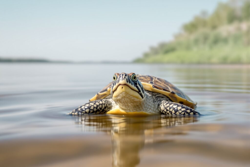 Tortuga de río amazónica en su hábitat natural de agua dulce en Brasil