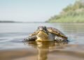 Tortuga de río amazónica en su hábitat natural de agua dulce en Brasil