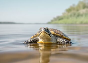 Tortuga de río amazónica en su hábitat natural de agua dulce en Brasil