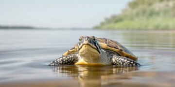 Tortuga de río amazónica en su hábitat natural de agua dulce en Brasil