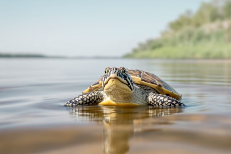 Tortuga de río amazónica en su hábitat natural de agua dulce en Brasil