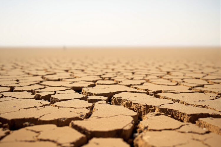 Tierra agrietada por sequía extrema y ola de calor, evidencia del impacto del calor extremo en los ecosistemas.