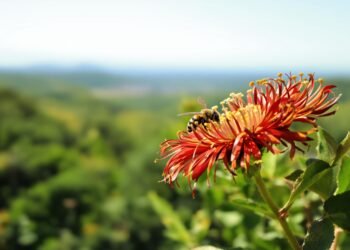 Abeja nativa polinizando una flor en la selva amazónica, hábitat natural del camu-camu.