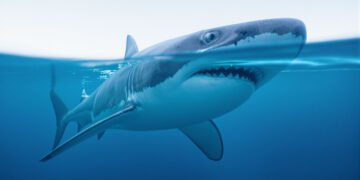 Tiburón nadando en aguas oceánicas, especie amenazada por falta de protección efectiva en reservas marinas.