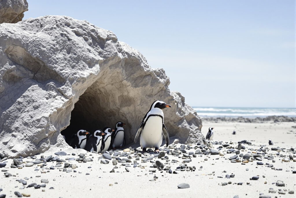 Pingüinos pequeños regresando del mar a sus madrigueras en la costa de Phillip Island, Australia.