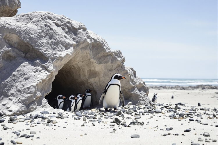 Pingüinos pequeños regresando del mar a sus madrigueras en la costa de Phillip Island, Australia.
