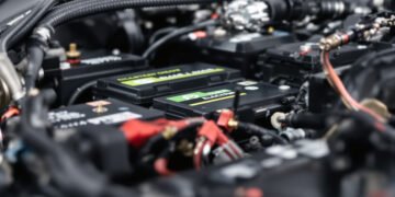 Celdas de batería de ion-litio para vehículos eléctricos en primer plano, representando el reciclaje de baterías en Corea del