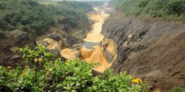 Minería de oro ilegal en un río de la Amazonía brasileña.