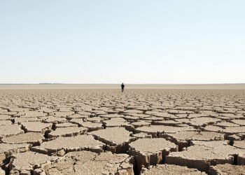 Tierra agrietada por sequía en el campo francés durante una ola de calor extrema.