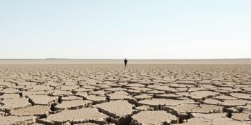 Tierra agrietada por sequía en el campo francés durante una ola de calor extrema.