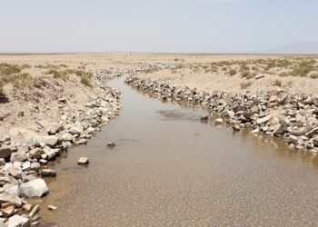 Cauce seco de arroyo en zona desértica de Sonora, México, donde ocurrió el derrame químico.