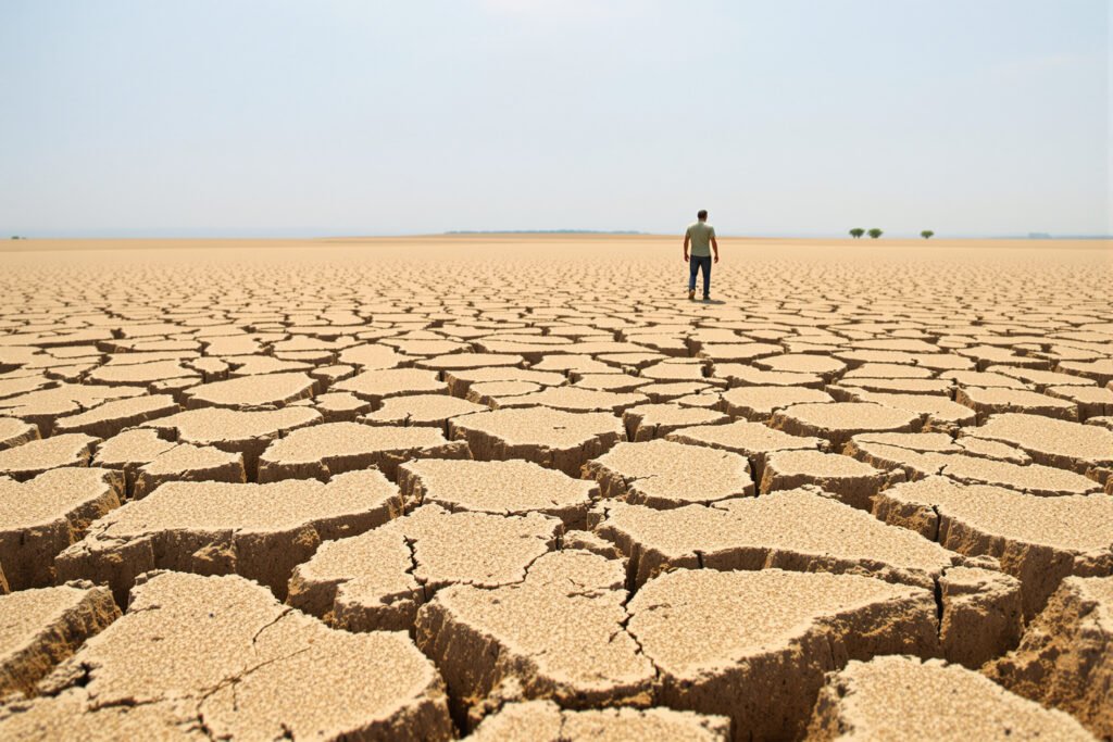 Tierra agrietada por la sequía extrema asociada al fenómeno de El Niño en América Latina.