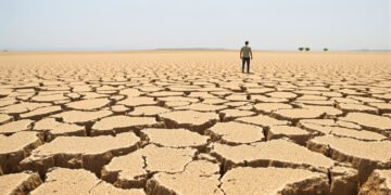 Tierra agrietada por la sequía extrema asociada al fenómeno de El Niño en América Latina.
