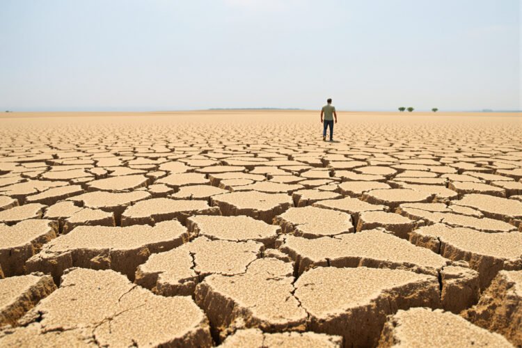 Tierra agrietada por la sequía extrema asociada al fenómeno de El Niño en América Latina.
