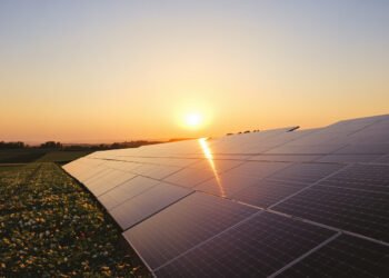 Paneles solares en campo europeo bajo cielo despejado, simbolizando la resiliencia de la energía solar durante la sequía.