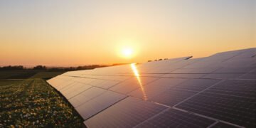 Paneles solares en campo europeo bajo cielo despejado, simbolizando la resiliencia de la energía solar durante la sequía.