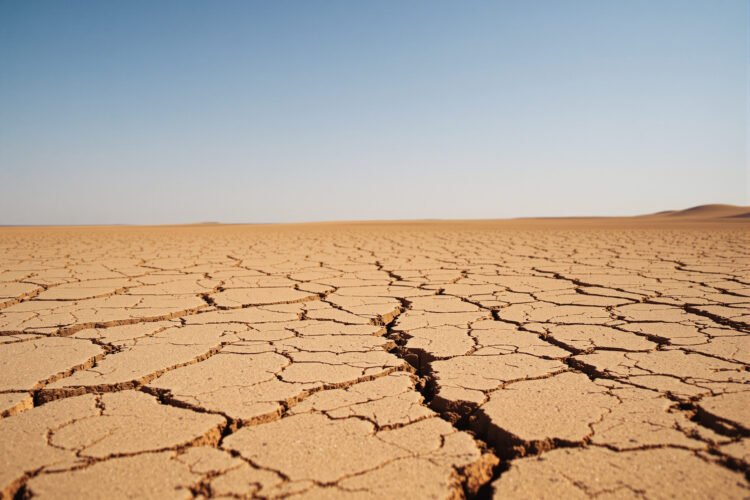 Tierra reseca y agrietada por la sequía extrema, consecuencia del calor intenso en España.