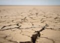 Tierra agrietada por sequía extrema bajo el sol intenso, imagen representativa del calor extremo proyectado.
