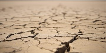 Tierra agrietada por sequía extrema bajo el sol intenso, imagen representativa del calor extremo proyectado.