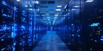 Centro de datos con servidores iluminados, infraestructura clave para la inteligencia artificial y el consumo eléctrico mundi