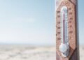 Termómetro marcando temperaturas extremas durante una ola de calor en Europa.