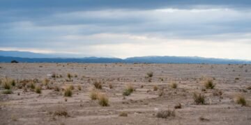 Paisaje árido de Nevada con suelo agrietado por la sequía del río Colorado.