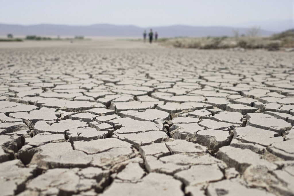Cauce seco y agrietado de un río europeo durante la sequía extrema que afecta al continente.