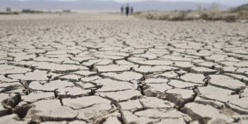 Cauce seco y agrietado de un río europeo durante la sequía extrema que afecta al continente.