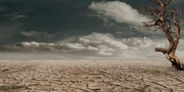 Tierra agrietada por sequía extrema, símbolo del récord de calor de agosto 2026.