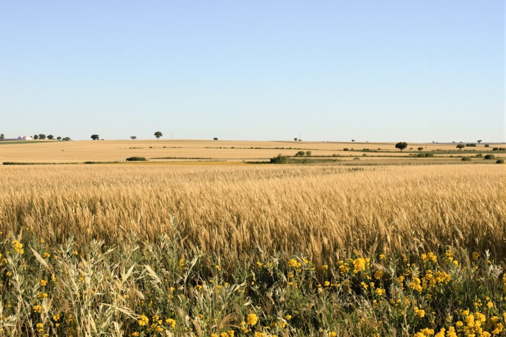 Campo rural argentino con extensas hectáreas de tierras cultivables bajo cielo abierto.