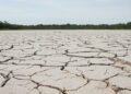 Lecho de río amazónico seco y agrietado por sequía extrema en Perú.
