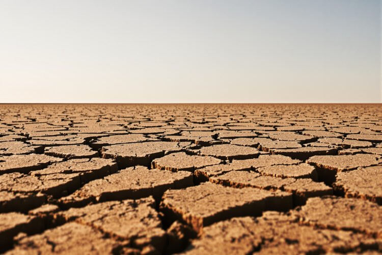 Tierra agrietada por sequía extrema bajo sol intenso, escenario típico de olas de calor vinculadas a El Niño.