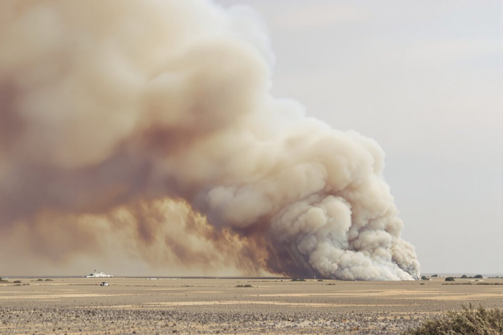 Humo denso elevándose de incendios forestales en paisaje tropical, como los que afectan las turberas de Indonesia.