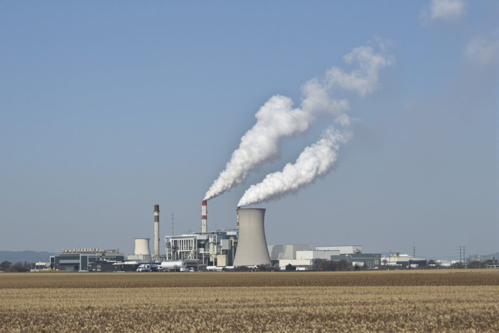 Central eléctrica de carbón con emisiones de humo, representando la política de desregulación ambiental en Estados Unidos.