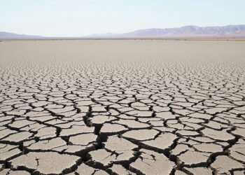 Tierra agrietada por la sequía en un lago seco de Europa durante el verano extremo de 2026.