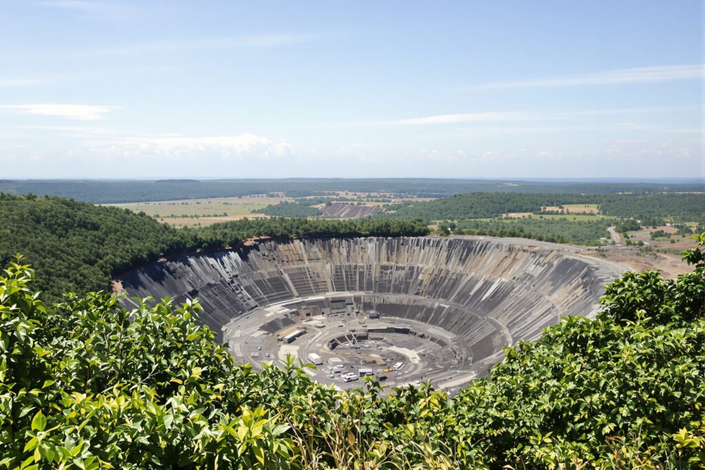 Mina de níquel a cielo abierto rodeada de bosque tropical en Filipinas, donde la extracción de minerales críticos genera conf