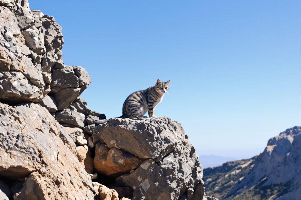 Gato andino en su hábitat natural de alta montaña en los Andes de Argentina y Chile.
