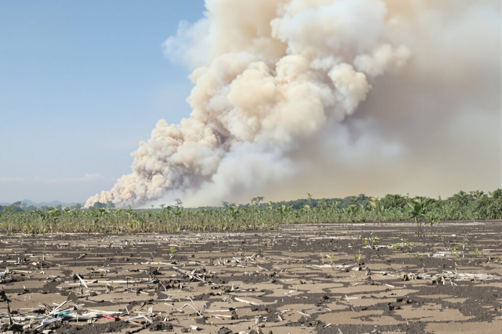 Humo denso sobre turberas incendiadas en Indonesia, donde los fuegos arden bajo tierra durante meses.