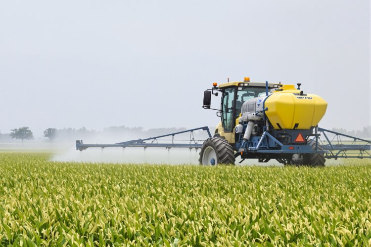 Campo agrícola siendo fumigado con agrotóxicos, tema central de la investigación censurada por el INTA.