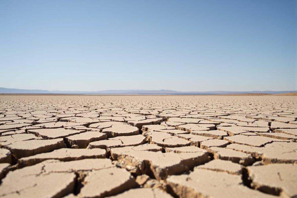 Tierra agrietada por sequía extrema, consecuencia del calentamiento global que la ONU admite supera el límite de 1,5 grados.