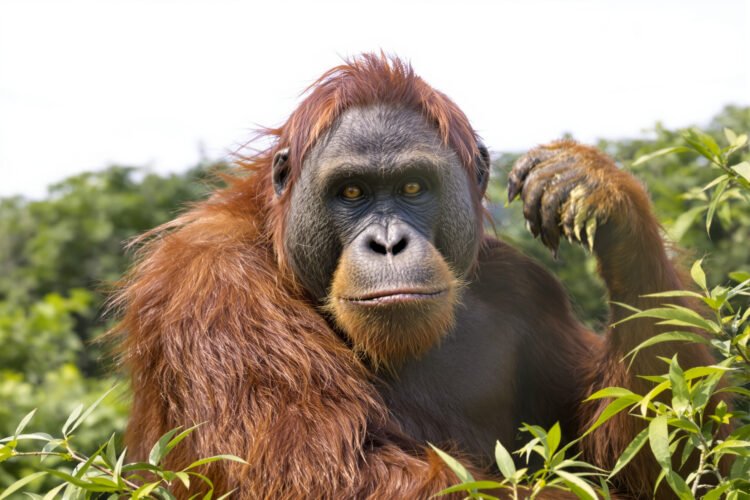 Orangután en la selva tropical de Sumatra, hábitat del orangután de Tapanuli.