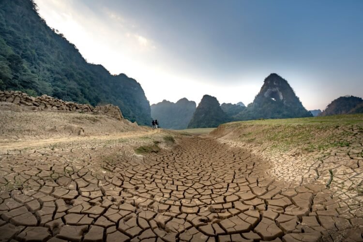 Paisaje de tierra agrietada por sequía extrema, símbolo del sobrepasamiento climático que advierte la ONU.