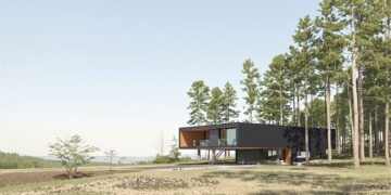 Conjunto de viviendas modernas integradas en un entorno boscoso, representando el proyecto de construcción sostenible en Dina