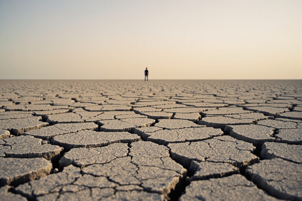 Campo agrícola con tierra agrietada por sequía extrema, escenario proyectado para América Latina con El Niño.