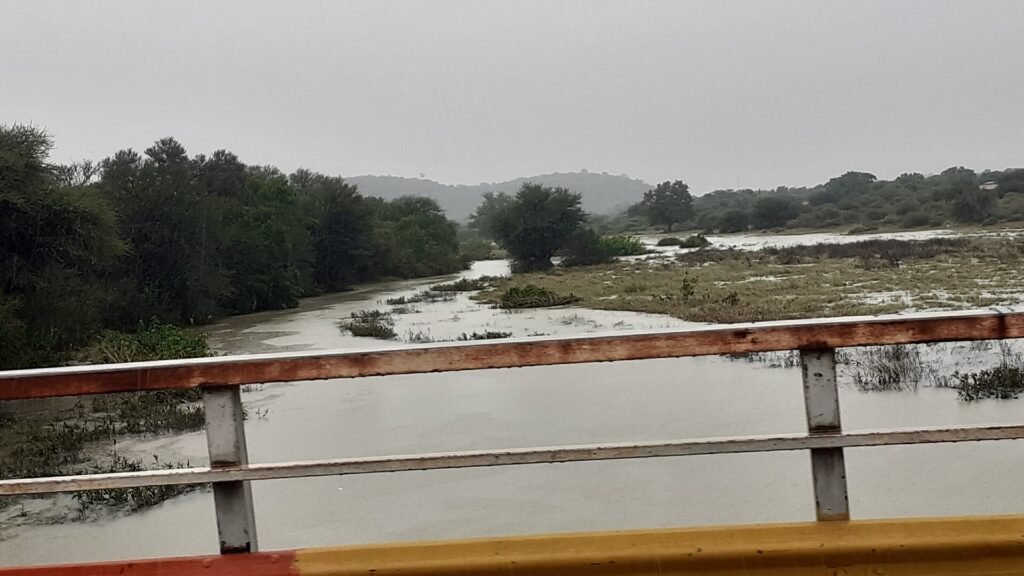 Viviendas ribereñas rodeadas de agua durante una crecida fluvial en el Litoral argentino.